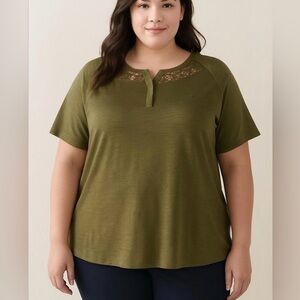 NWT!Catherine’s 100% Cotton Olive Green Women's Top Size 2X